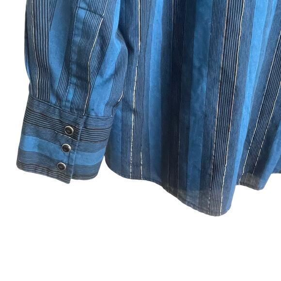 Wrangler Mens Shirt 2X Blue Stripe Metallic Pearl Snap Western Rodeo Cowboy - Picture 4 of 12